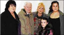 Margaret English (Left), daughter of the late Hughie Watters, Tommy Watters, brother, Ruth and Beckie Ward and Shirley English, grand daughter at the 30th anniversary service to mark the bombings in Crowe Street held in the Town Hall - Photograph from The Argus