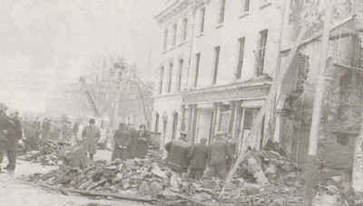 The aftermath of the loyalist car bombing of Kay's Tavern, Crowe Street, Dundalk, December 1975, in which two men lost their lives.