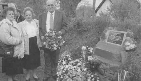 Photograph: Eileen Fox, Nan Sharkey and Kevin Ludlow at their late brother's memorial.